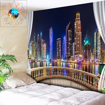 

Boho Hippie Mandala Tapestry Wall Hanging Psychedelic Tapestry Wall Carpet Busy City Night Scenery for Bedroom Living Room Decor