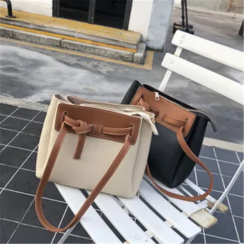 

Women's bags 2020 summer new Korean casual large-capacity hit color bucket bag PU leather versatile messenger shoulder bag