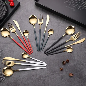 

4Pcs/Set Black Gold Cutlery Set Kitchen Mirror Tableware Set 18/10Stainless Steel Dinnerware Set Knife Fork Spoon Dinner Set