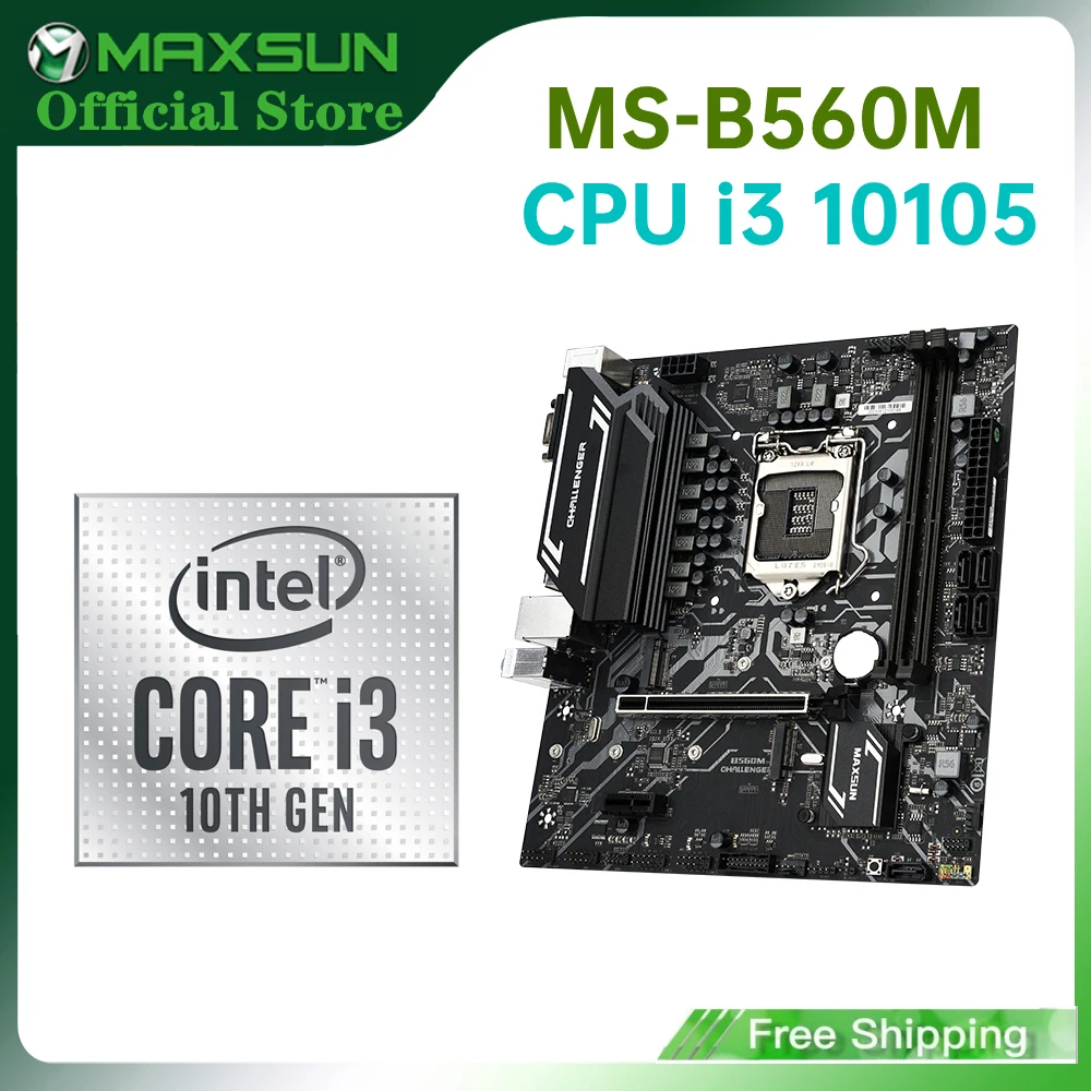 MAXSUN Computer Set MS-B560M + Intel CPU - I3 10105 LGA1200 New but without cooler RAM DDR4 Mainboard Combo |