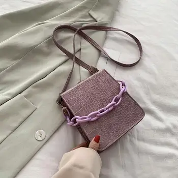 

Retro Shoulder Bags Women Fashion Stone Pattern Sling Bag PU Leather Female Casual Retro Solid Color Chain Totes Handbags