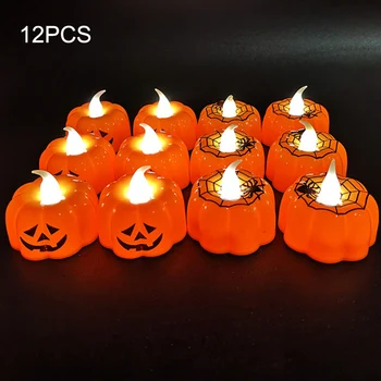 

12pc/Set Pumpkin Candle Night LED Light Decoration Props Halloween Candle Toy Ghost Festival Pumpkin White Warm Light
