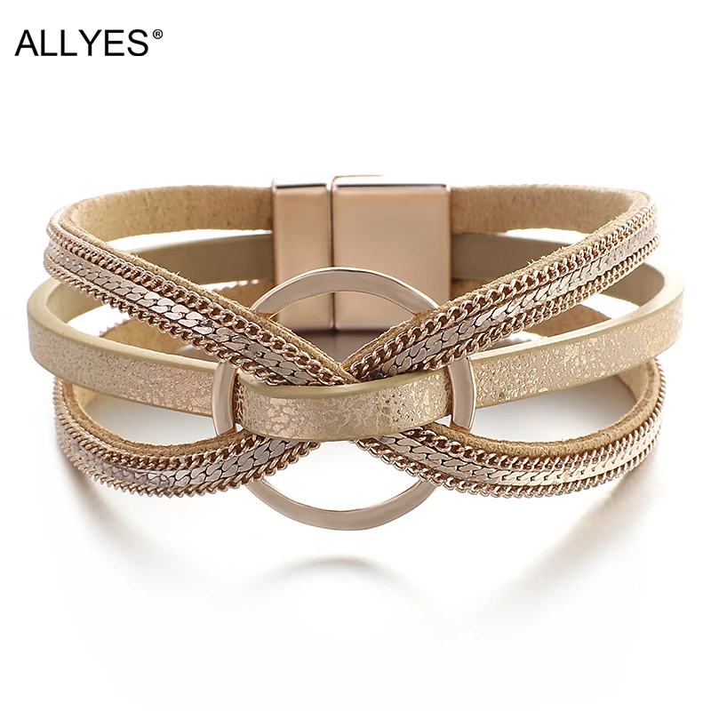 Браслеты ALLYES Многослойные женские из кожи изящные вечерние ювелирные украшения