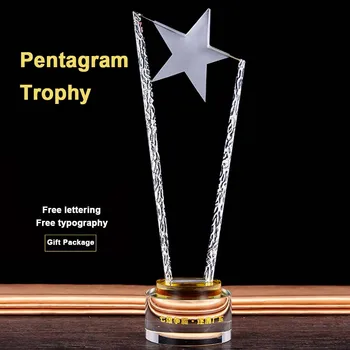 

Customized Crystal Trophy Cup Logo Or Words Glass Sports Souvenirs Trophy League Cup Competition Award Pentagram Trophy Medal