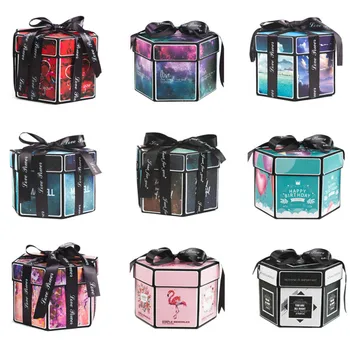 

Creative DIY Handmade Scrapbook Photo Album Gift Boxes Hexagon Surprise Explosion Box for Christmas Valentine Presents