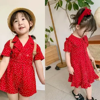 

Girls Summers Dress Polka Dot Korean Girl's Clothes Summer Two Style Toddler Girls Red Color Rompers Children Clothing 2-6y