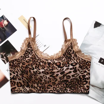 

2020 new leopard pattern beautiful wrapped breasts ladies seamless lace sling underwear with Detachable bra pad women tube top
