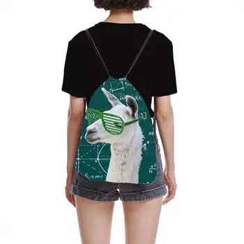 

Portable 3D Printed Alpaca Backpack Print Shopping Bags Drawstring Daypack