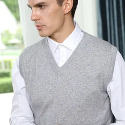 Men Sweaters 100% Pure Cashmere Jumpers Sleeveless Vneck Pullovers Hot Sale 5Colors Sweater Winter New Knitwear Man Clothes Tops