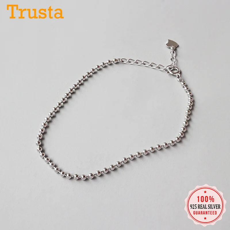 Trustdavis модный подлинный 925 стерлингового серебра минималистичный 2 мм ширина бусины браслет цепочка для женщин Свадебные украшения подарок DS2278