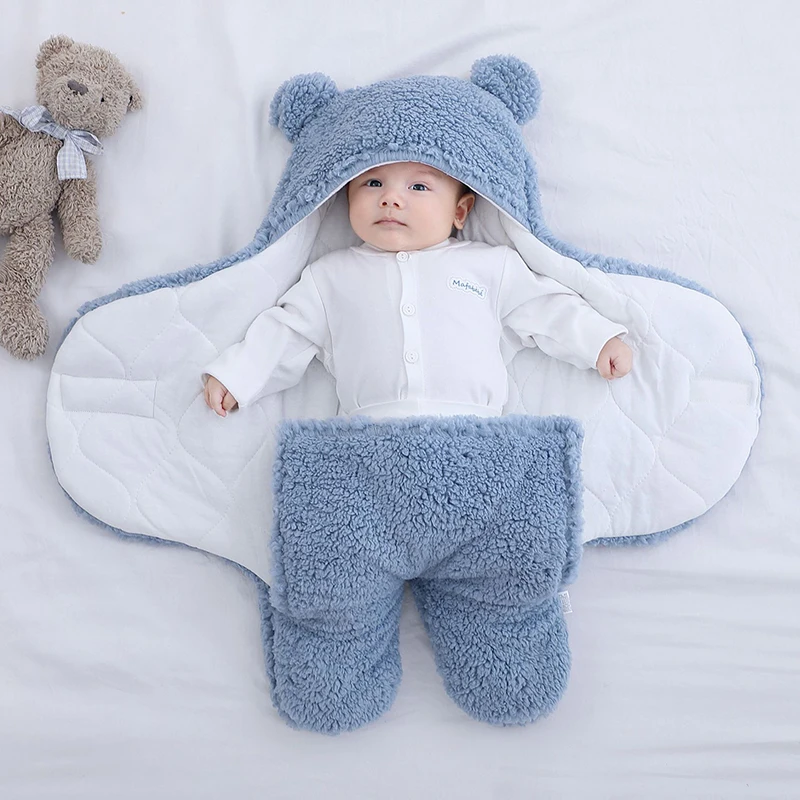 

Bear/Rabbit Newborn Winter Plush Warm Sleeping Bags Bedding Boys Girls Blanket Wrap Double Layer Fleece Infant Comfort Swaddling