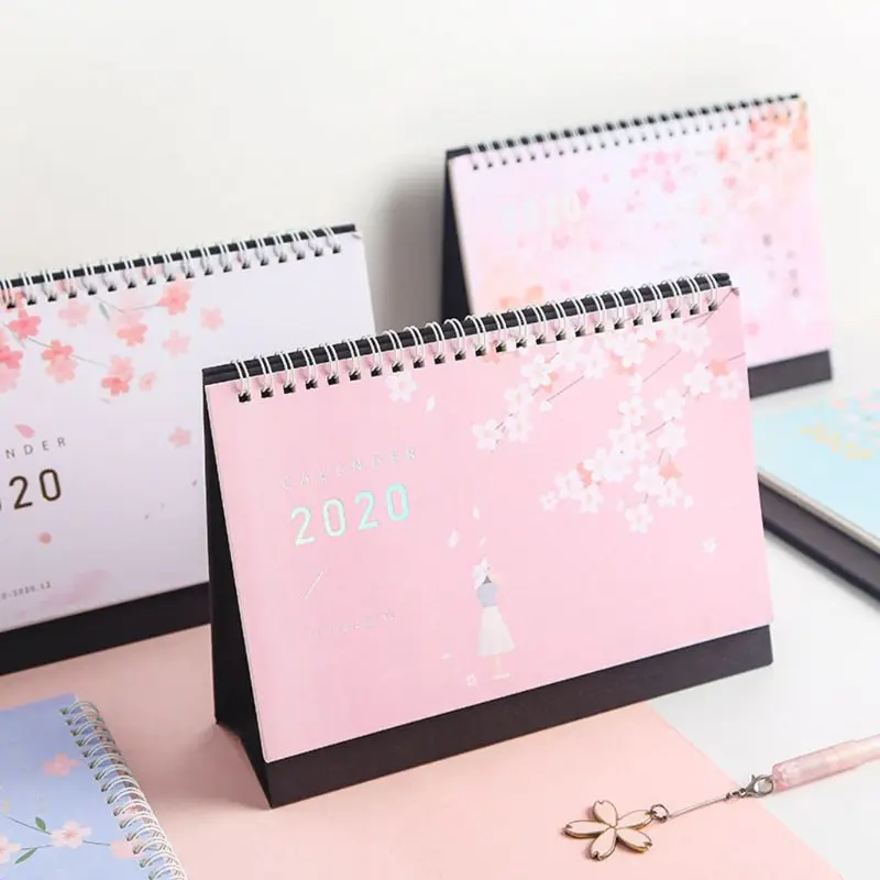 

1pc 2020 Colorful Flower Pattern Desktop Standing Coil Paper Calendar Memo Daily Schedule Planner 2020 Yearly Agenda Organizer