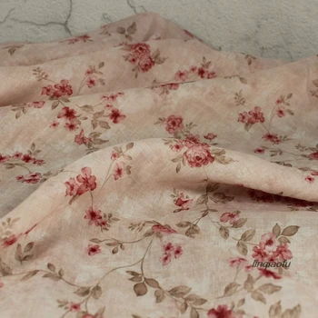 

Pure ramie printed fabric with meat foundation and flowers