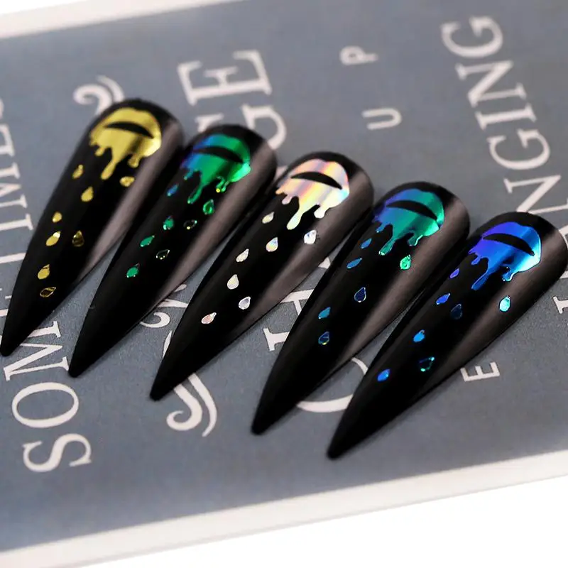 Laser Illusion Flame Nail Sticker Self Nail DIY Fire Decoration Colorful Transfer Reflection Stickers Adhesive 16pcs Nails