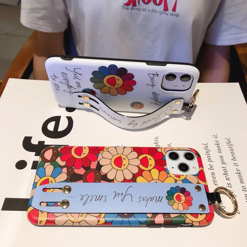 

NEW fashion Sun flower Wrist strap bracket phone case for iPhone11PROMAX SE2020 7 8Plus X XR XS 11 XSMAX protect Soft shell