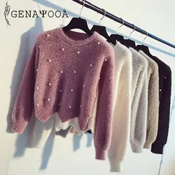 Genayooa однотонный Повседневный свитер женский кашемировый пуловер с круглым вырезом Теплый женский зимний свитер с длинным рукавом и