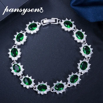 

PANSYSEN Bohemia Emerald Gemstone Women Bracelet 100% 925 Sterling Silver Bracelets Luxury Anniversary Party Fine Jewelry Gifts