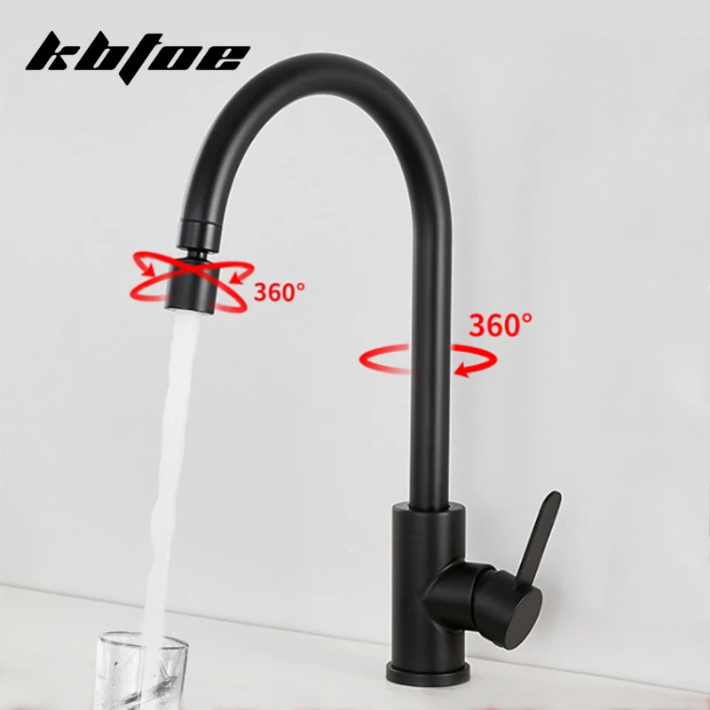 

Kitchen Faucets Black/Brushed Stainless Steel 360 Rotate Nozzle Sink Faucet Hot and Cold Water Mixer Deck Mounted Kitchen Crane