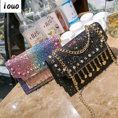 

iouo genuine one bag ladies shoulder bag 2020 new fashion wild sequin diagonal cross chain shoulder bag