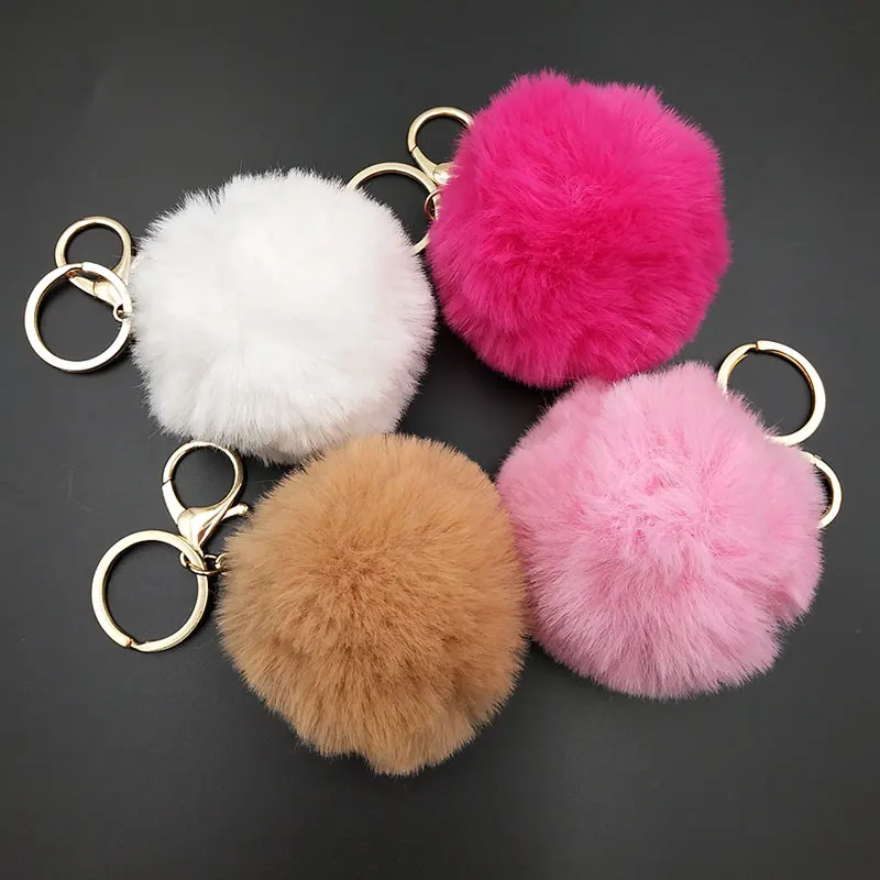 

5 Color Trinket Artificial Fur Ball Keychain Pompom Fur Keychains on The Bag Cute Fluffy Faux Pompon Pendant Accessories
