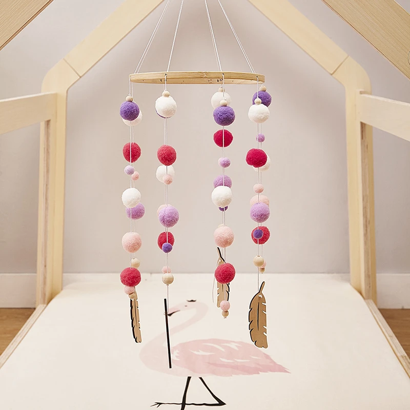 Baby Wooden Rattle Bed Bell Mobile Activity Play Gym Baby Toys For 0-12 Months Cart Accessories Crochet Elephant Bed Rattles