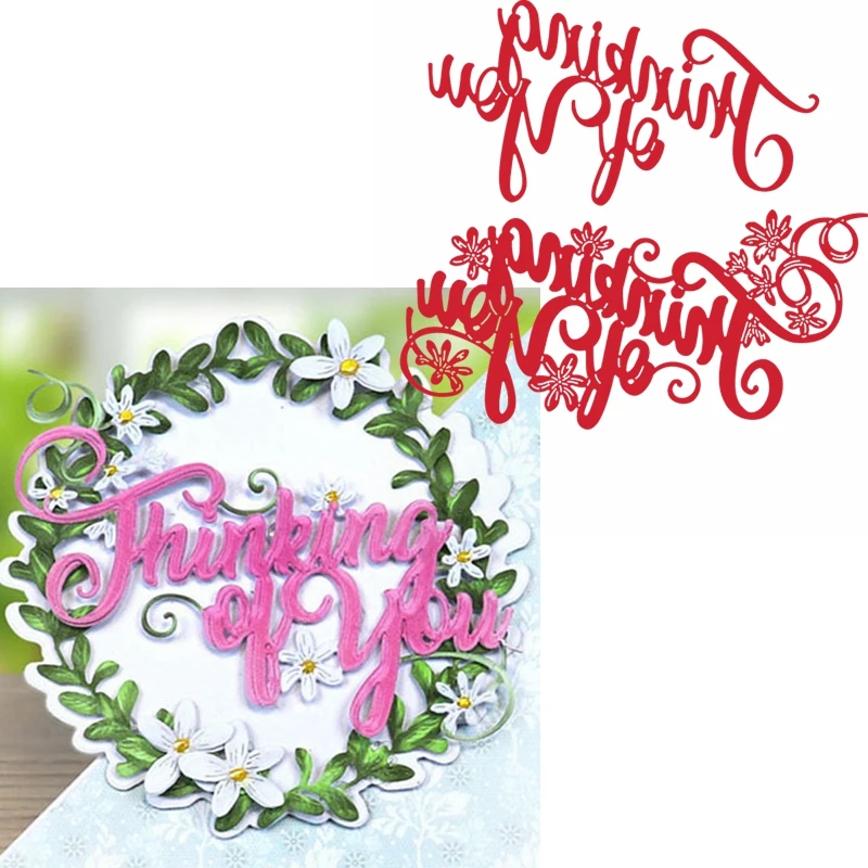 

Thinking Of You Metal Cutting Dies Tiny Flowers+Phrase Thinking Of You Die Cuts For Card Making DIY Decoration Crafts Cards