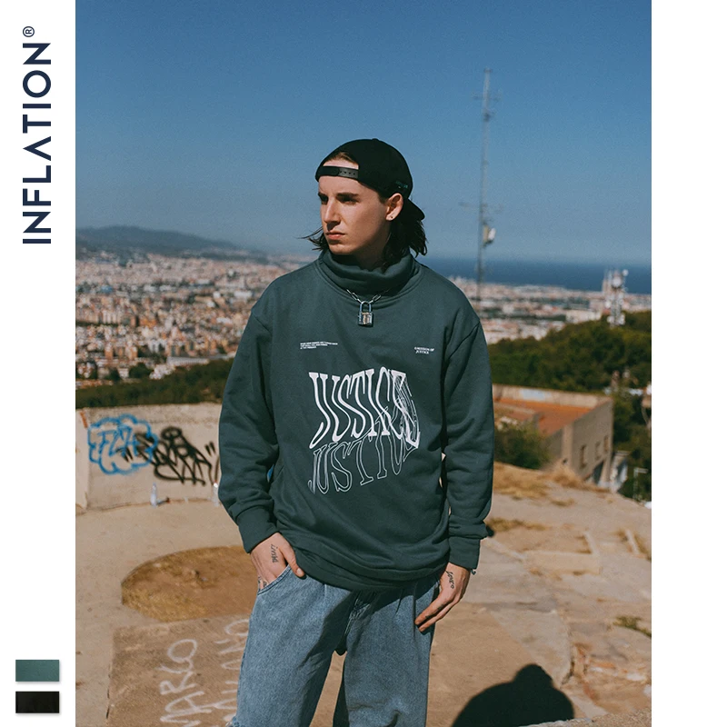 

INFLATION DESIGN Men High Neck Sweatshirt Men False Two Piece Sweatshirt Streetwear Oversized Men Sweatshirt For Autumn