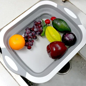 

Collapsible Chopping Block Foldable Cutting Board Kitchen Silicone Cutting Board Fruit Washing Basket With Draining Plug