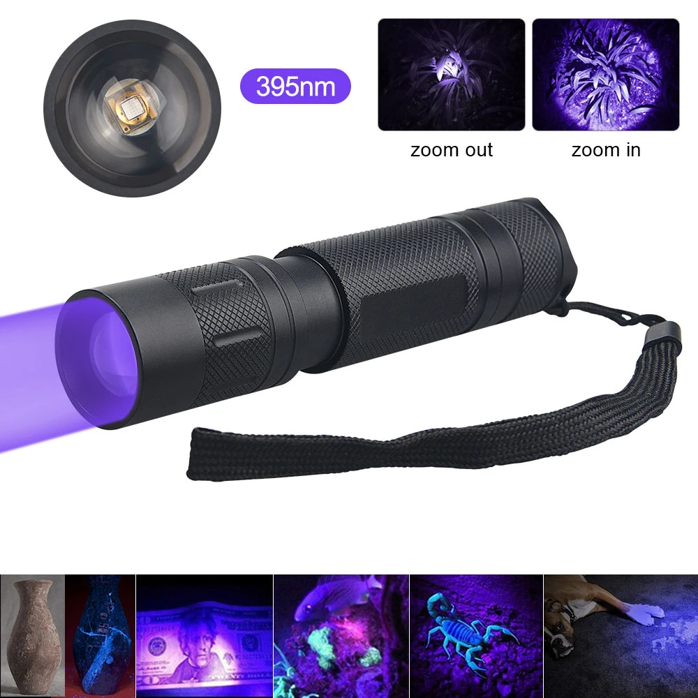 LG 5W LED UV395nm ultrafioletowe Blacklight latarka Zoom teleskopowy  przenośny fioletowy niewidoczny Linterna dywan Pet detektor moczu|Latarki|  - AliExpress