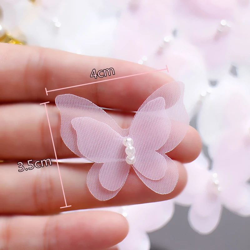 

3D design butterfly patches for dressmaking DIY crafts wedding decor handmade materials pink white with pearl clothing accessory