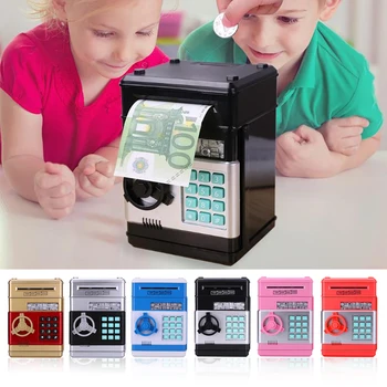 

Electronic Piggy Bank ATM Password Money Box Cash Coins Saving Box ATM Bank Safe Box AutoScroll Banknote Gift for Kids Christmas