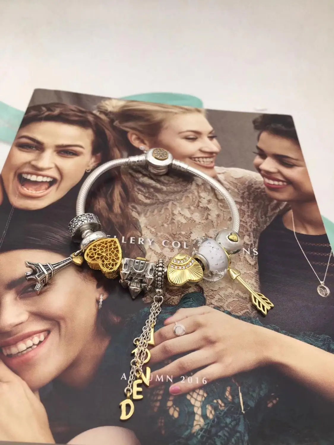 

High Quality Tower Pendant in 925 Sterling Silver with Gold Beads Set, Original Logo Jewellery, Free Shipping.