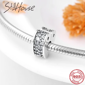 

100% 925 Sterling Silver Heart Shape Shining Clip Charms Beads With Clear CZ Fit Original European Charm Bracelet Jewelry making