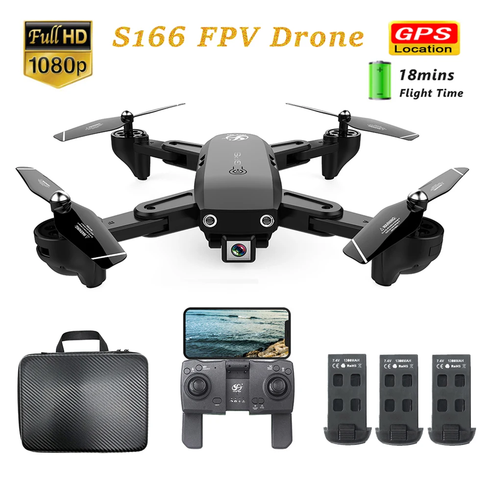 S166 мини Дрон GPS динамический Следуйте 1080P с Камера 18 мин Время полета WI FI FPV дрона