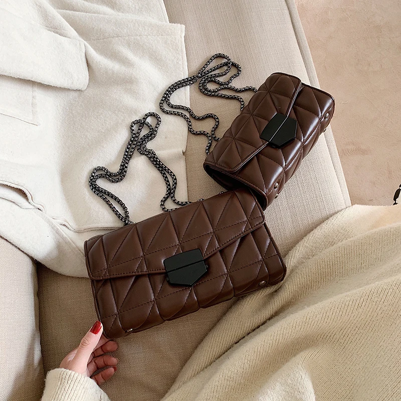 

Crossbody Bags for Women Vintage PU Leather Handbag Small Chain Shoulder Bag Diamond Lattice Hasp Handle Bags Sac Main Femme