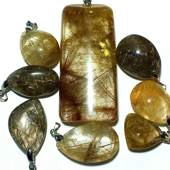 

Gold Rutilated quartz crystal Natural pendant crystal chakra pendant decorative crystal stones and crystals