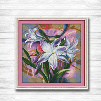 

Lily pretty flower vase decor painting dmc 14CT 11CT counted cross stitch Needlework Set Embroidery kits chinese cross stitch