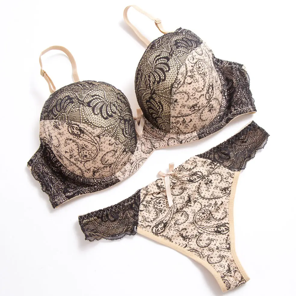 Bra Set EU US Plus size bra set Sexy girl small chest gathered to receive pair Bra Set thong Suggestive temptation underwear