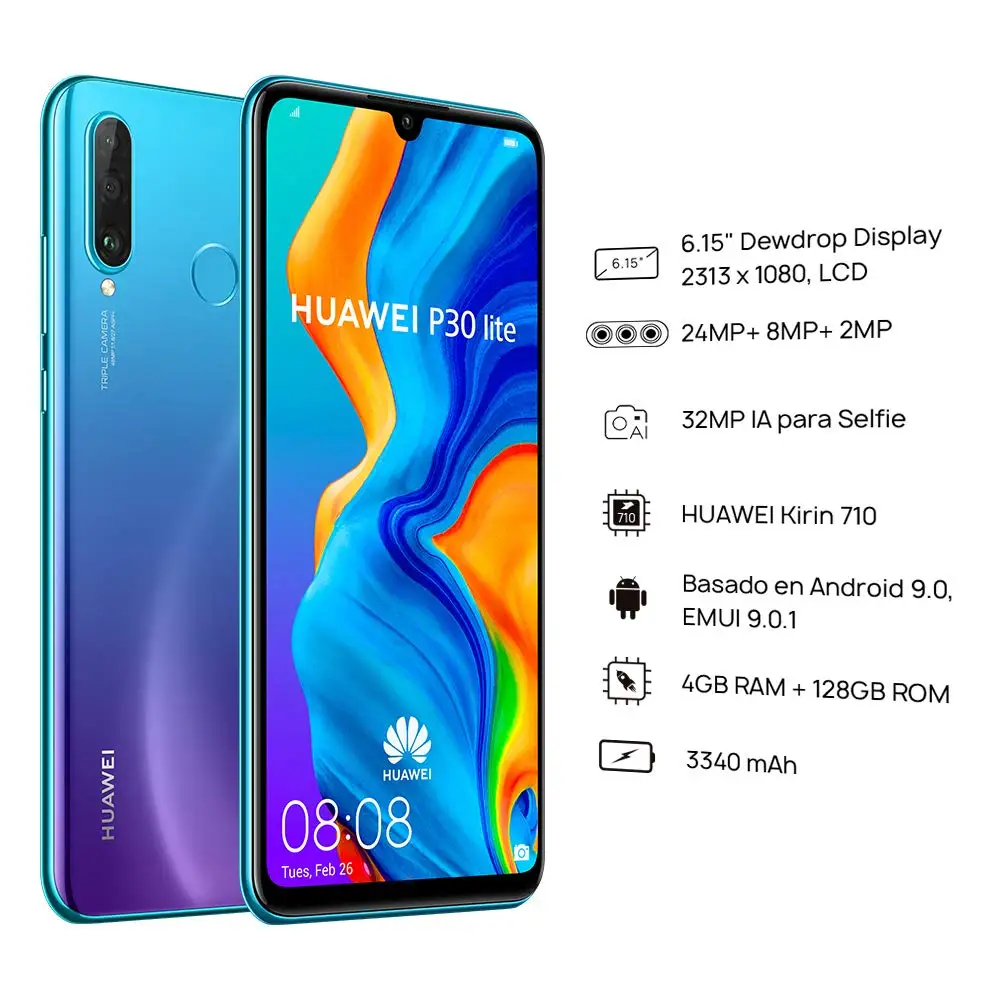 Huawei-スマートフォンp30lite,4GB,128GB,6.15インチ,Android 710,9.0