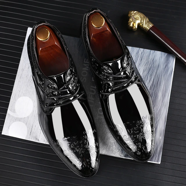 Black Vintage Leather Lace Up Baroque Mens Oxfords Dress Shoes