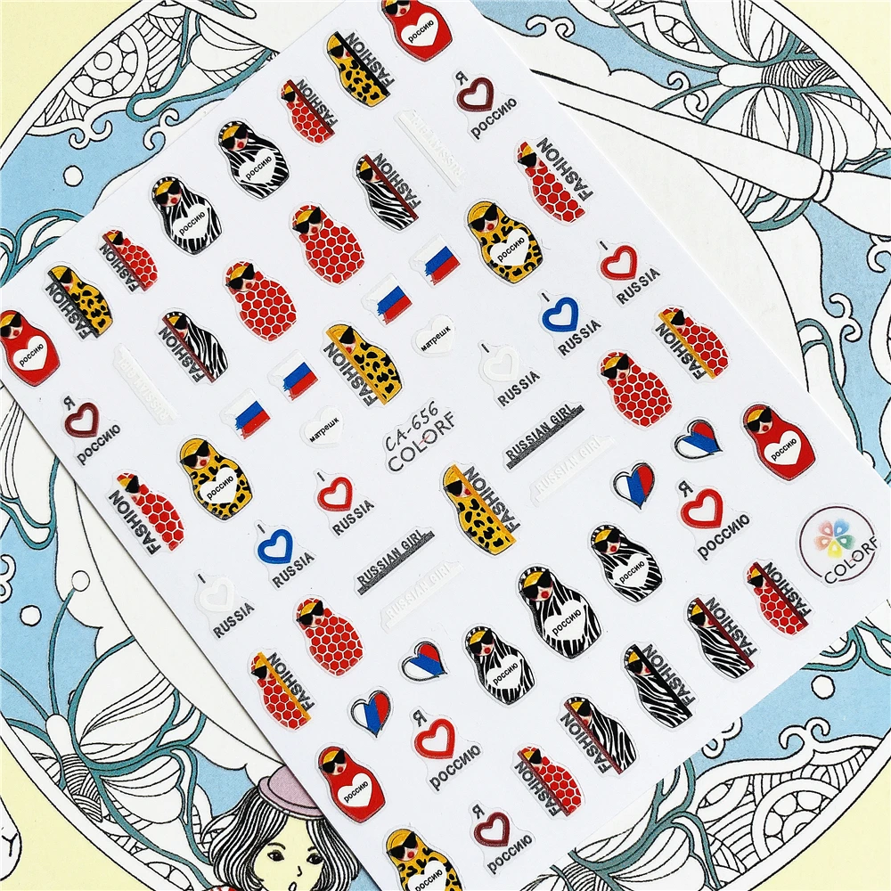 Nail Stickers Nail Decals Nail Art Decoration Russian doll 3D Back glue