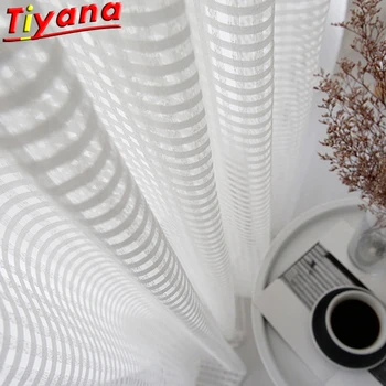 

White Warp Knitted Tulle Curtains for Living Room Nordic Simple Lattice Sheer Volie for Kitchen Balcony W-M233#30