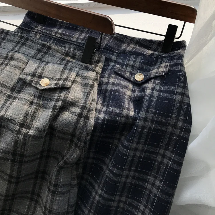 Mooirue Spring Woman Woolen Skirt Vintage Harajuku High Waist Lattice Long Woolen Loose Fit Female Saia