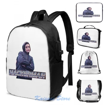

Funny Graphic print HACKERMAN -Mr Robot USB Charge Backpack men School bags Women bag Travel laptop bag