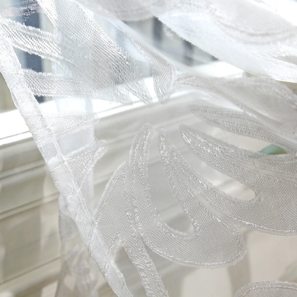 Chic Jacquard Flower Design Short Roman Window Curtain Tie-up Window Sheer Voile - for Cafe Kitchen Bedroom Window Decor