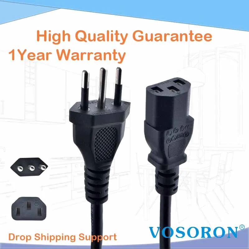 Italy Power Cable Italian 3 Pin Plug to IEC C13 AC Power Extension Cord