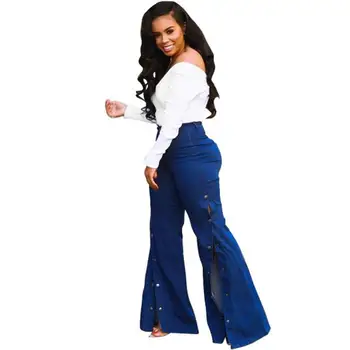 

Women High Waist Elastic Wide Leg Jeans Fashion Solid Split Loose Jeans Office Lady Denim Pants Butt Lift Pants