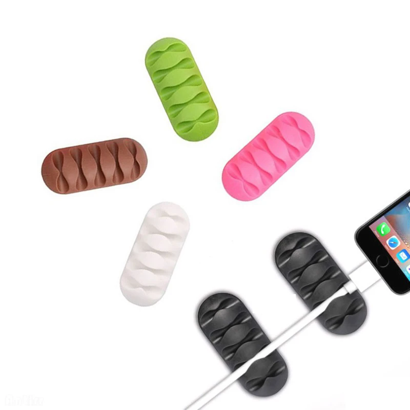 Soft Silicone Cable Winder Earphone Cable Organizer Wire Storage Silicon Charger Holder Clips Cable winder 5 Colors
