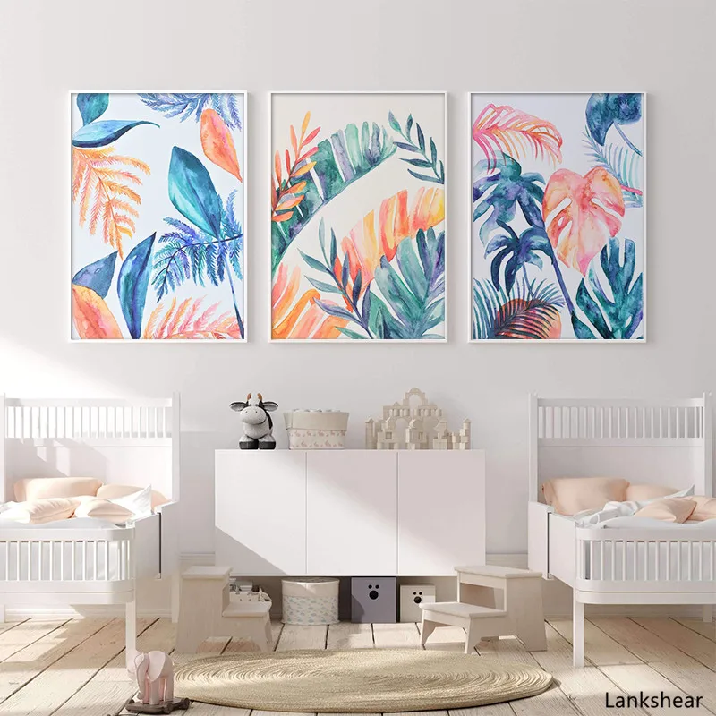 

Nordic Plants Watercolor Leaf Canvas Painting Posters and Print Wall Art Pictures for Living Room Bedroom Dinning Modern Decor
