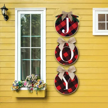 

2021 New Year Christmas Decorations for Home Outdoor and Windows Stairs Ornaments DIY Red and Black Grid Christmas Wreath 3pcs